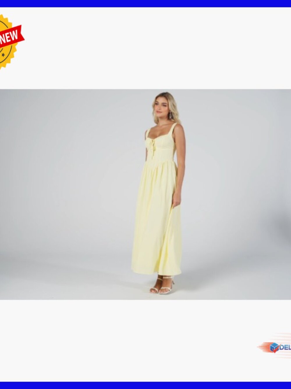 Corset Midi Dress Lace Up Back A-Line Flowy Formal Wedding Guest Sundress - Picture 6 of 6
